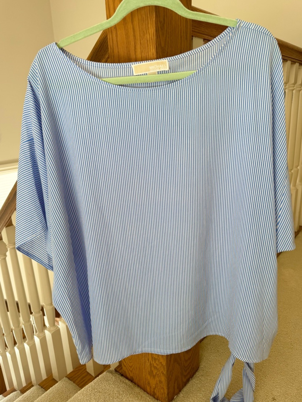 Michael Kors Light Blue Pinstripe Tie-Hem Tunic